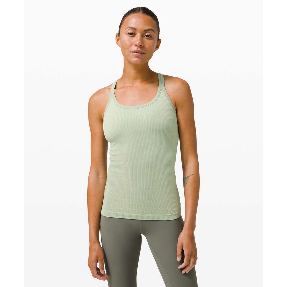 Lululemon Ebb To Street Ribbed Tank Top Sz 4 Green Built in Bra